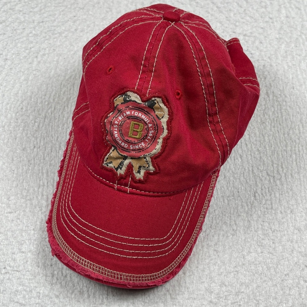 Jim Beam Racing Baseball Cap Mens OSFA Red Distressed Cotton Adjustable Hat